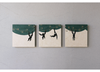 和紙アートパネル「猿－Saru」　Washi Wall Art Panel　280角 3枚組