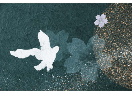 和紙アートパネル「シロフクロウ－Snowy Owl」　Washi Wall Art Panel　280角・600×280 2枚組