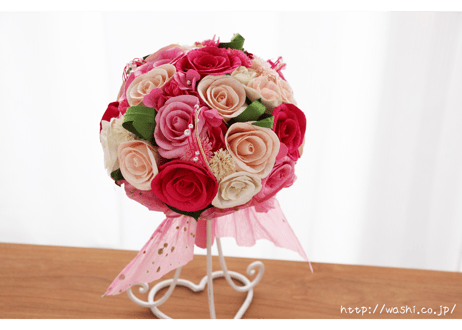 「受注生産」和紙ラウンドブーケ・ピンク（商品番号：bouquet-pro002p）