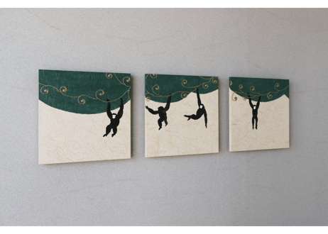 和紙アートパネル「猿－Saru」　Washi Wall Art Panel　280角 3枚組