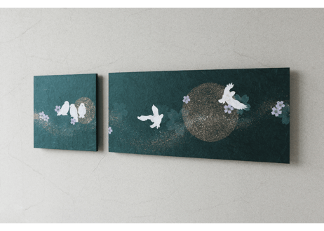 和紙アートパネル「シロフクロウ－Snowy Owl」　Washi Wall Art Panel　280角・600×280 2枚組