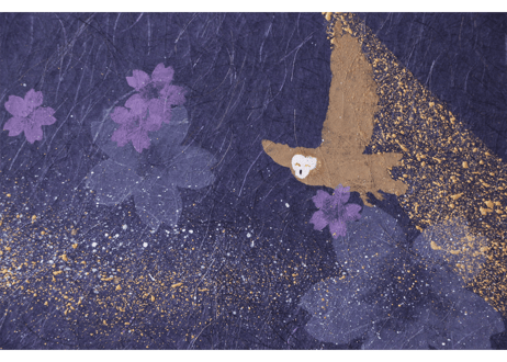 和紙アートパネル「メンフクロウ－Barn Owl」　Washi Wall Art Panel　280角・600×280 2枚組