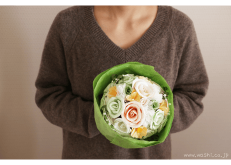 【即日発送可】和紙ラウンドブーケ・白  （商品番号：bouquet-002w）