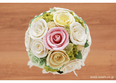 【即日発送可】和紙ラウンドブーケ・白  （商品番号：bouquet-002w）