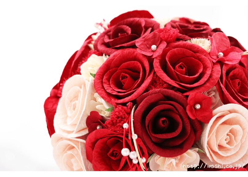 受注生産」和紙ラウンドブーケ・赤（商品番号：bouquet-pro002r