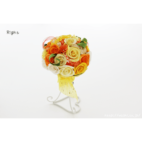 「受注生産」和紙ラウンドブーケ・黄橙（商品番号：bouquet-pro002yo）