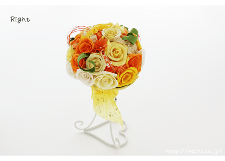 「受注生産」和紙ラウンドブーケ・黄橙（商品番号：bouquet-pro002yo）