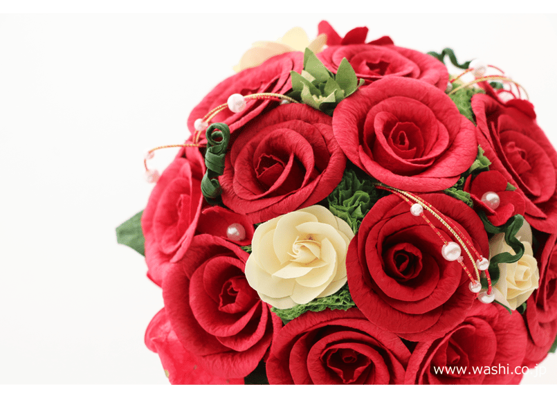 即日発送可】和紙ラウンドブーケ・赤（商品番号：bouquet-002r