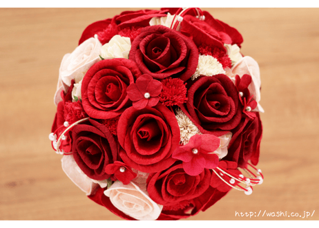 「受注生産」和紙ラウンドブーケ・赤（商品番号：bouquet-pro002r）