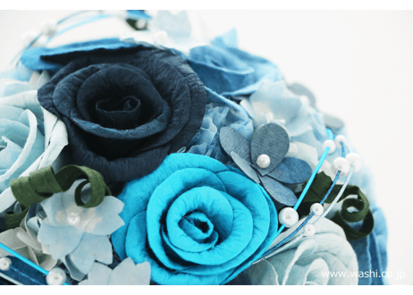 【即日発送可】和紙ラウンドブーケ・青（商品番号：bouquet-002b）