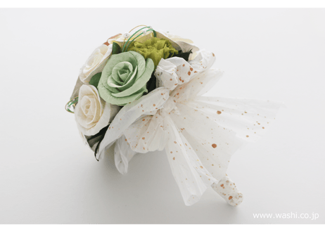 【即日発送可】和紙ラウンドブーケ・白  （商品番号：bouquet-002w）