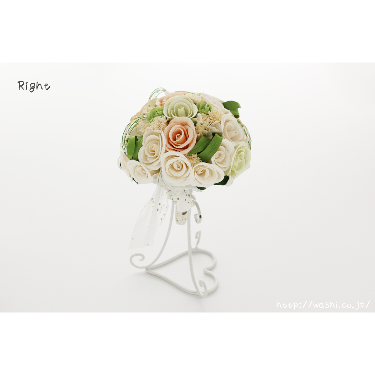 フープブーケ❤︎ホワイト 受注生産」和紙ラウンドブーケ・白 （商品番号：bouquet-pro002w