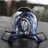 ⑤兜飾り　円相イメージ金箔前たて・縦ライン流し絵/コバルトブルー・縁と頭/黒