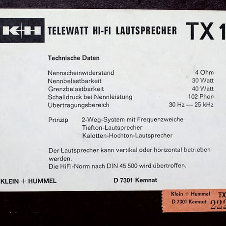 Klein + hummel Telewatt TX10