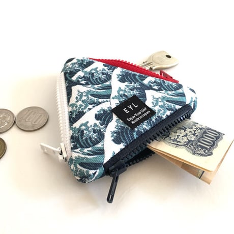 EYL Triple Pocket Pouch【COIN】 Hokusai Waves