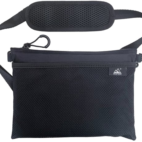 サコッシュ 撥水 防水 超軽量 メンズ レディース 登山 トラベル ハイキング 旅行 黒 PEAKHUNT(ピークハント (約 横25cm×約 縦19cm)