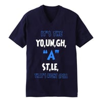 YOUNG HASTLE "SPELL MY NAME RIGHT" V-NECK TEE NAVY/WHITE/L.BLUE