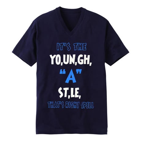 YOUNG HASTLE "SPELL MY NAME RIGHT" V-NECK TEE NAVY/WHITE/L.BLUE