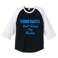 YOUNG HASTLE "CAN'T KNOCK THE HASTLE" 3/4 SLEEVE RAGLAN BLACK/L.BLUE