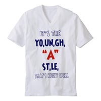 YOUNG HASTLE "SPELL MY NAME RIGHT" V-NECK TEE WHITE/NAVY/RED
