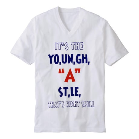 YOUNG HASTLE "SPELL MY NAME RIGHT" V-NECK TEE WHITE/NAVY/RED