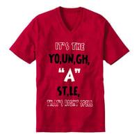 YOUNG HASTLE "SPELL MY NAME RIGHT" V-NECK TEE RED/BLACK/WHITE