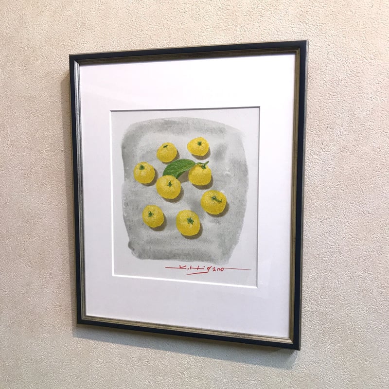 八つの柚子」色紙にテンペラ画 | ようこそ！ アトリエ・ルネッサンス