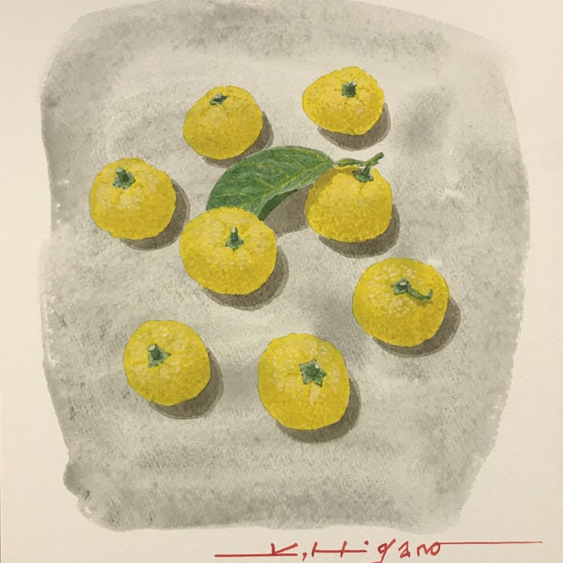 八つの柚子」色紙にテンペラ画 | ようこそ！ アトリエ・ルネッサンス