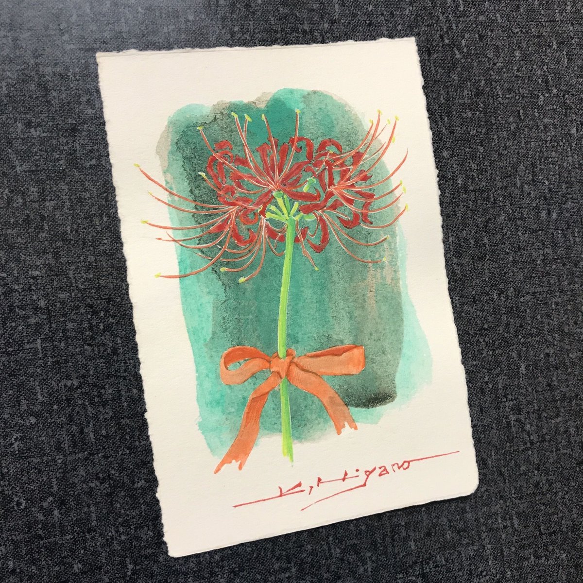 秋の彩りー彼岸花」画用紙にテンペラ画 | ようこそ！ アトリエ