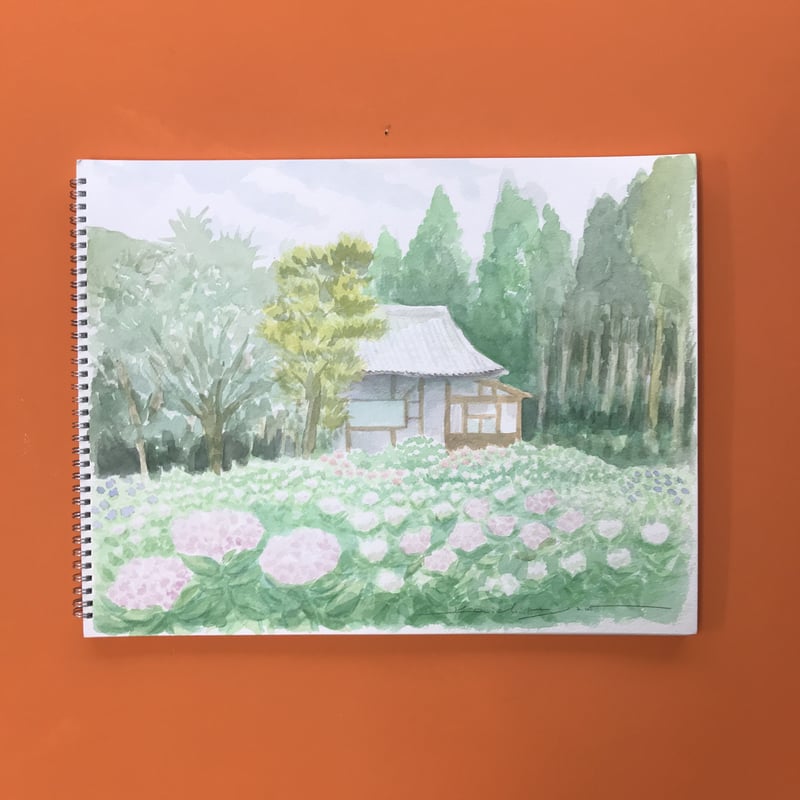 水彩画　ジクレー版画「高良山あじさい園」（久留米市） 水彩画 ジクレー版画「高良山あじさい園」（久留米市） - メルカリ