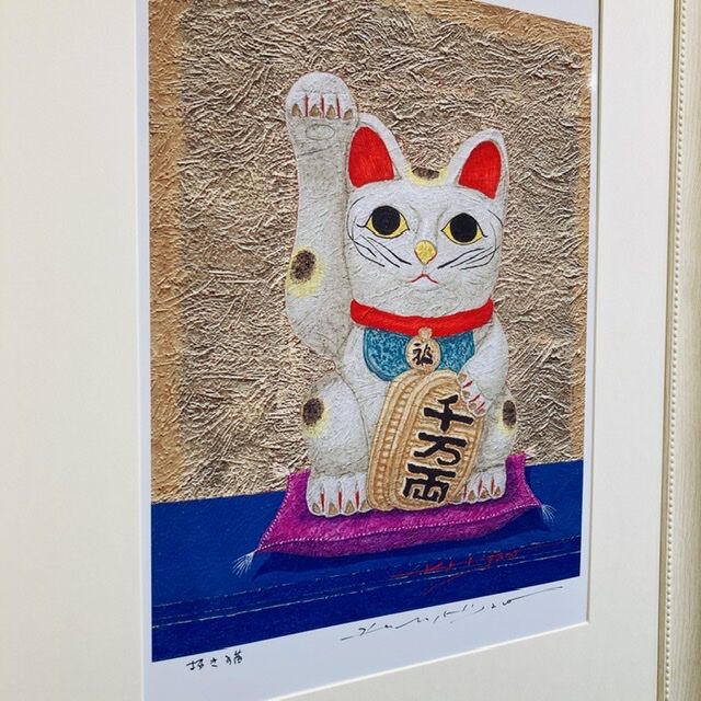 MICAO 版画額装品（ジクレー） 「招きネコ（クリスマスバージョン）」 MICAO 版画額装品（ジクレー） 「招きネコ（クリスマス