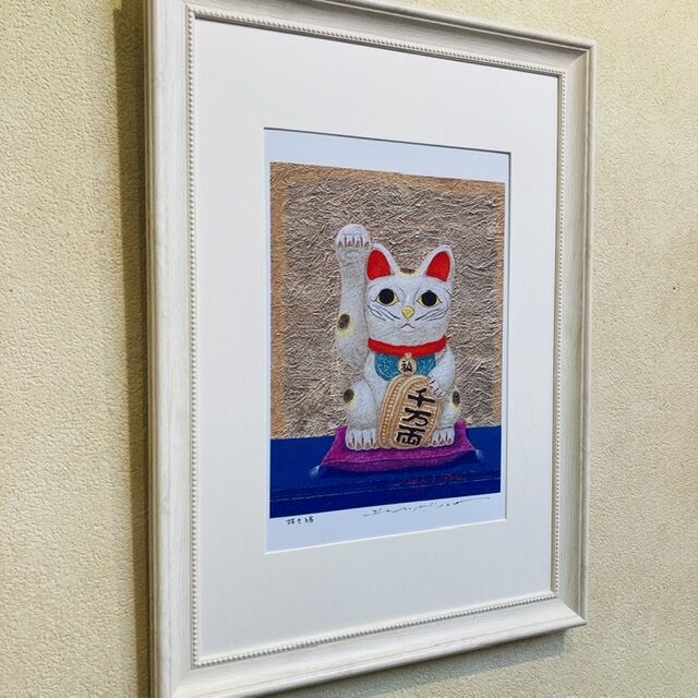 MICAO 版画額装品（ジクレー） 「招きネコ（クリスマスバージョン）」 MICAO 版画額装品（ジクレー） 「招きネコ（クリスマス