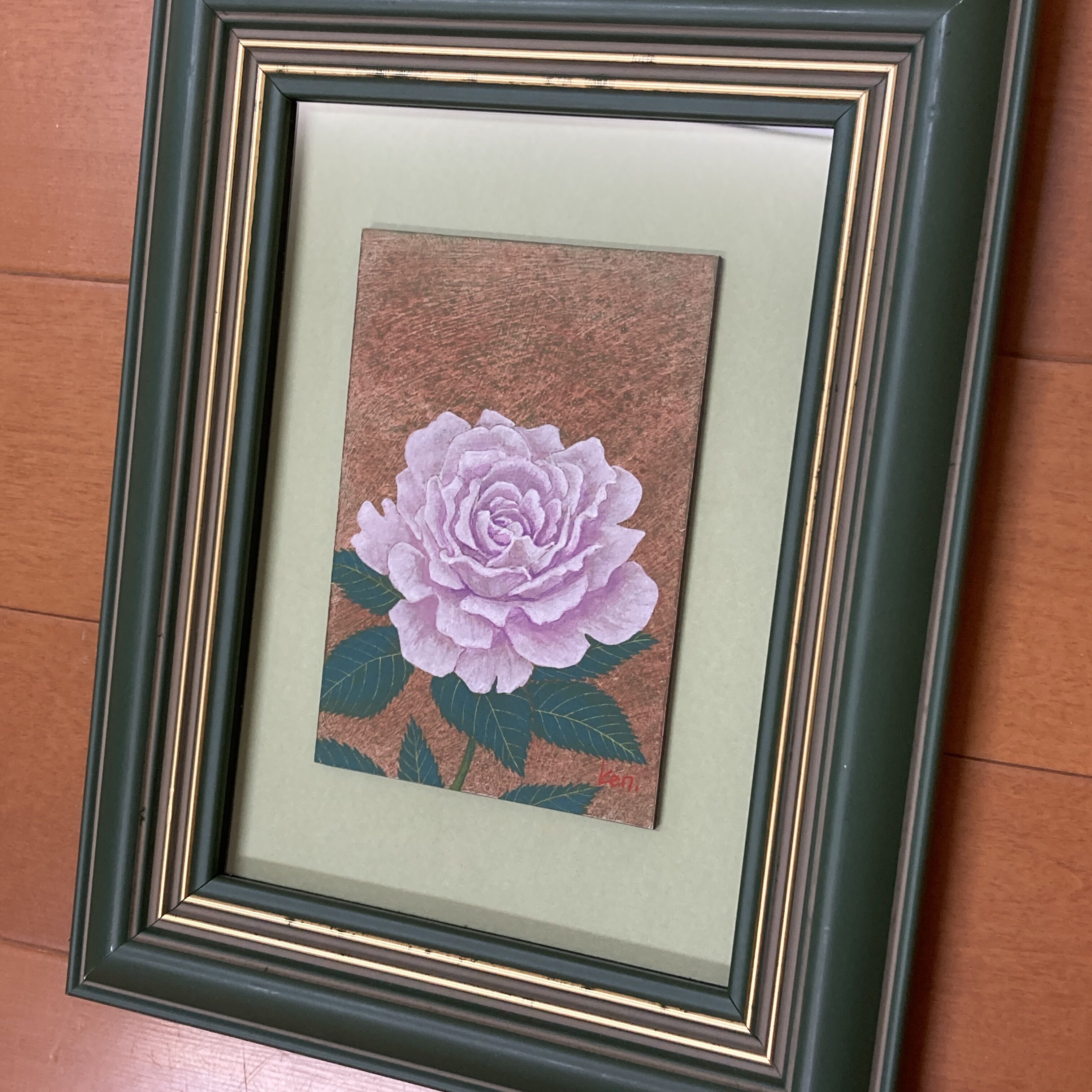 「真紅のバラ」円形板絵テンペラ画 Pink Rose」板絵テンペラ画 | ようこそ！ アトリエ・ルネッサンス
