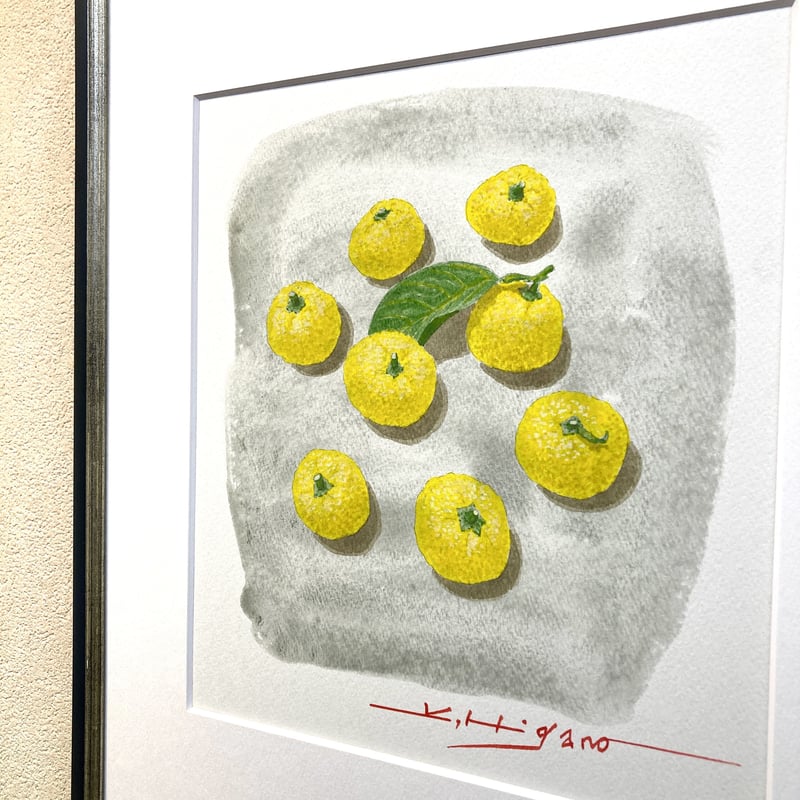 八つの柚子」色紙にテンペラ画 | ようこそ！ アトリエ・ルネッサンス
