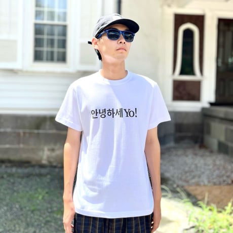 안녕하세YO! Tシャツ　ホワイト×ブラックプリント