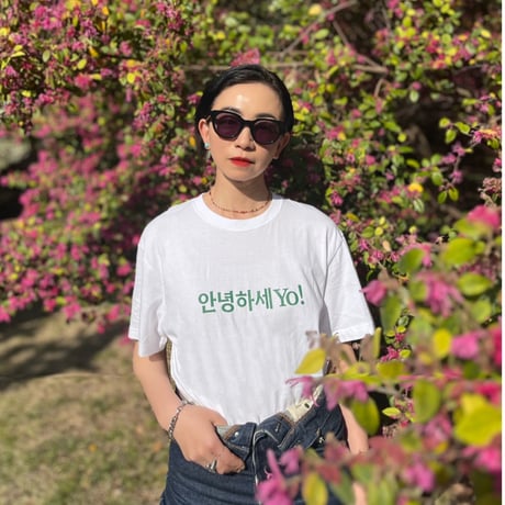 안녕하세YO! Tシャツ　ホワイト×グリーンロゴプリント