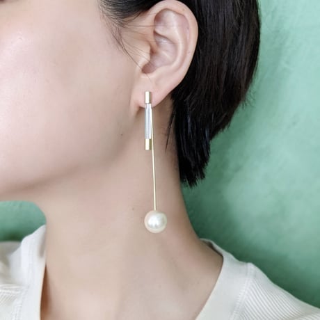 복ピアス×福パールキャッチ　ゴールド