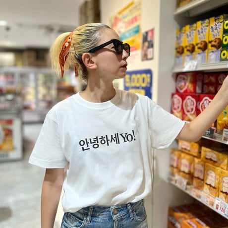 안녕하세YO! Tシャツ　ホワイト×ブラックプリント