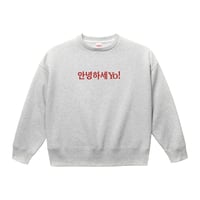 안녕하세YO! (アニョハセヨ）ビッグシルエットスウェット（裏起毛）　アッシュ×レッド