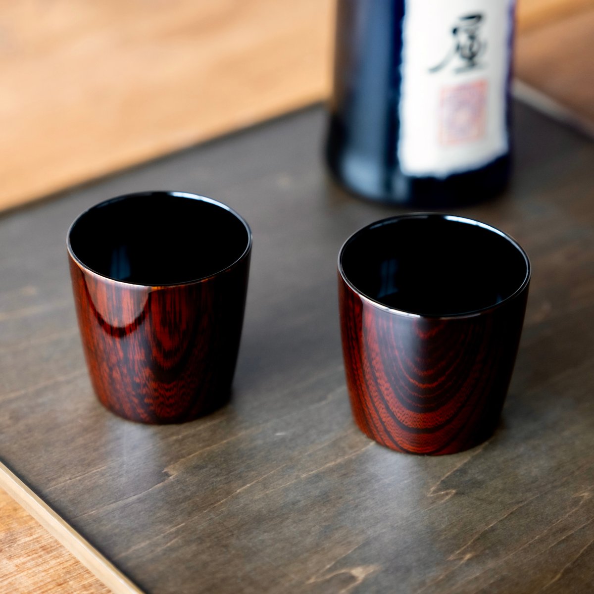 木製内純銀張酒盃5客揃（欅くりぬき木地呂塗り内鍛造