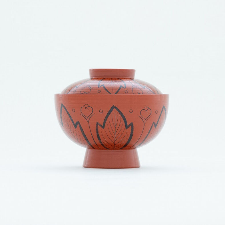 朱塗刷毛目 鴛鴦蒔絵 椀 一対 時代物(ZE659) 朱塗刷毛目 鴛鴦蒔絵 椀