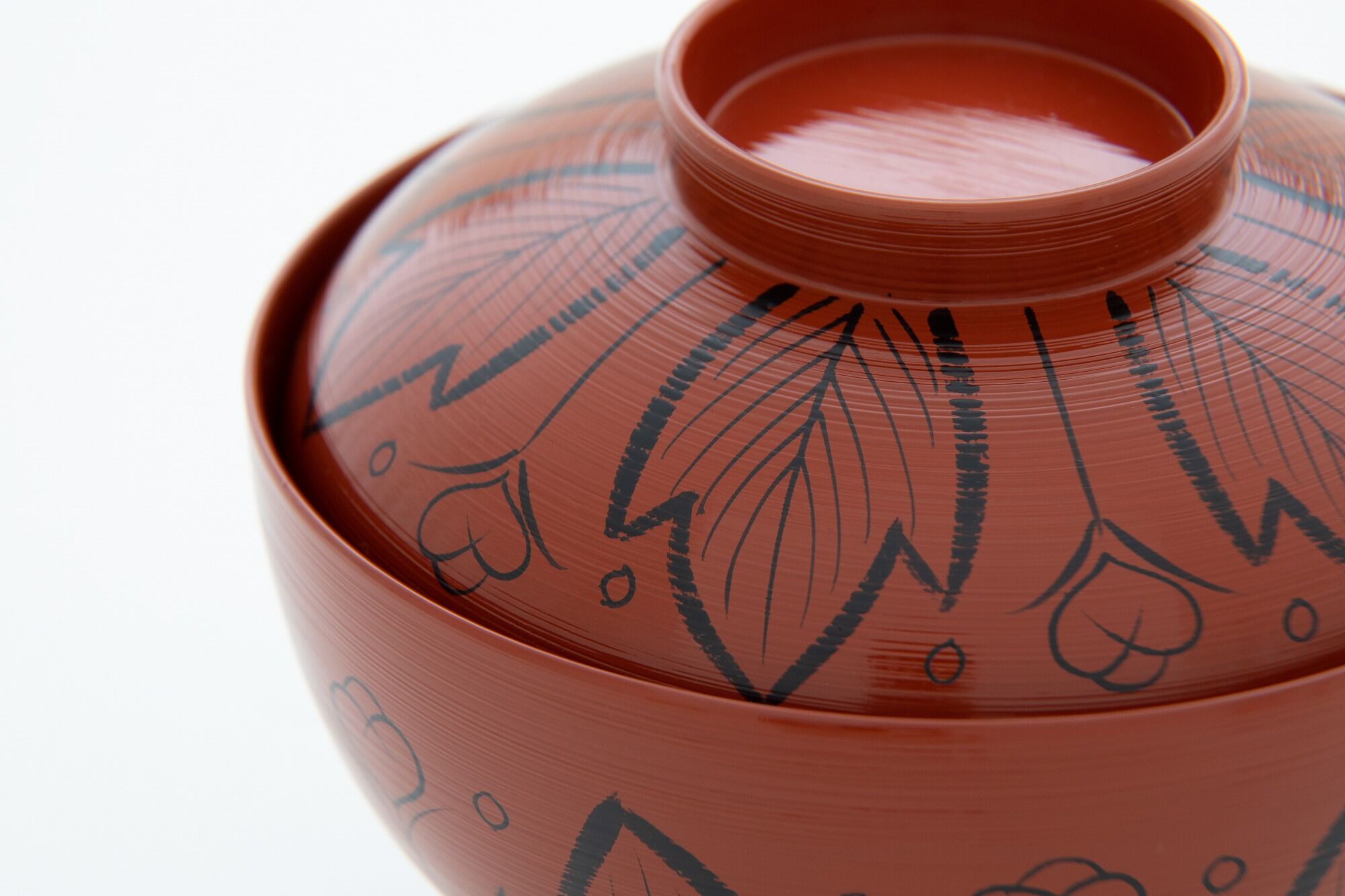 山中漆器 洗朱刷毛目 波千鳥蒔絵 煮物椀 5客 理平造 雑煮椀　大椀　伝統工芸品 original