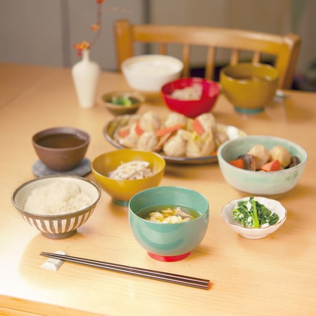飯椀  レッド×ベージュ