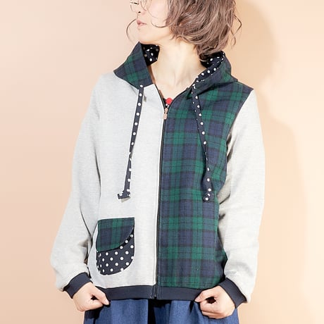 ウールmixフードパーカー♡ブラックウォッチ