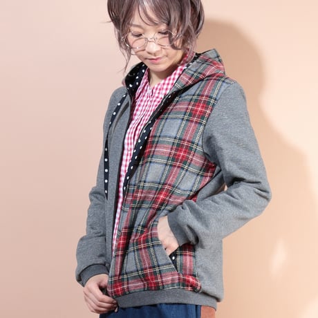 チェックmixフードパーカー♡