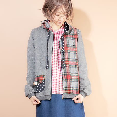 チェックmixフードパーカー♡