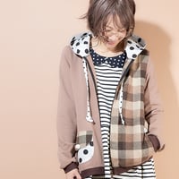 ブロックブラウンチェックmixフードパーカー♡