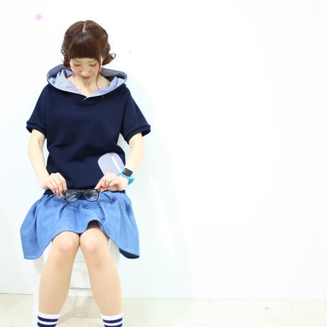 ストライプポケットのパーカー半袖♡NEWストライプ