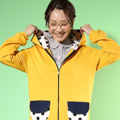 ジップアップフードパーカー♡きいろ