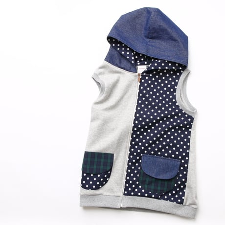 水玉mixフードパーカー♡sleeveless